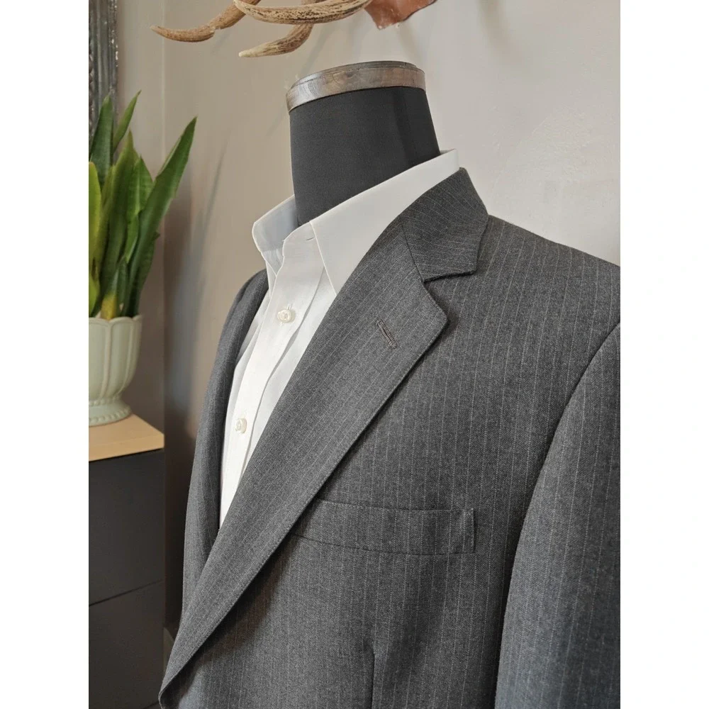 Cricketeer Mens Vintage Wool Sport Coat 40R Gray Striped 2 Button Blazer USA